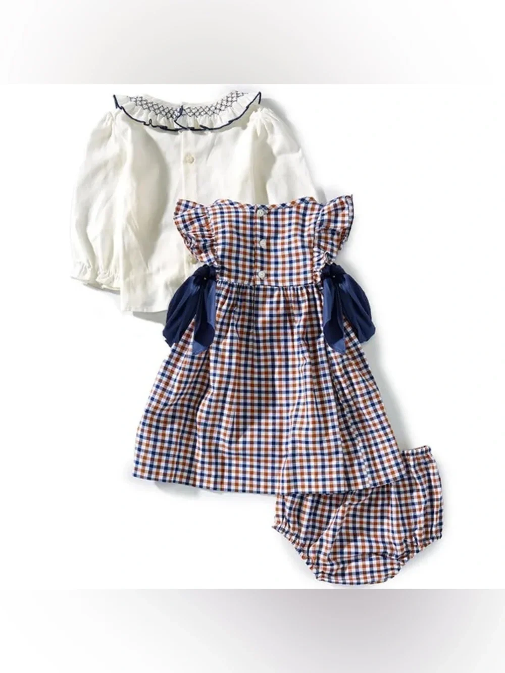 NWT Edgehill Collection Baby Girls Long Sleeve Plaid Side-Bow Dress Sz 3M